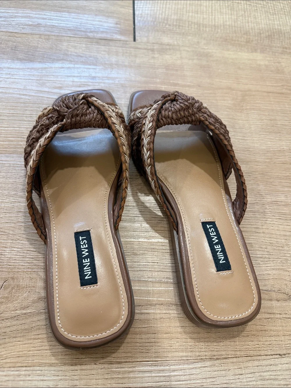 Nine West Tan/Brown Braided Slide Sandals